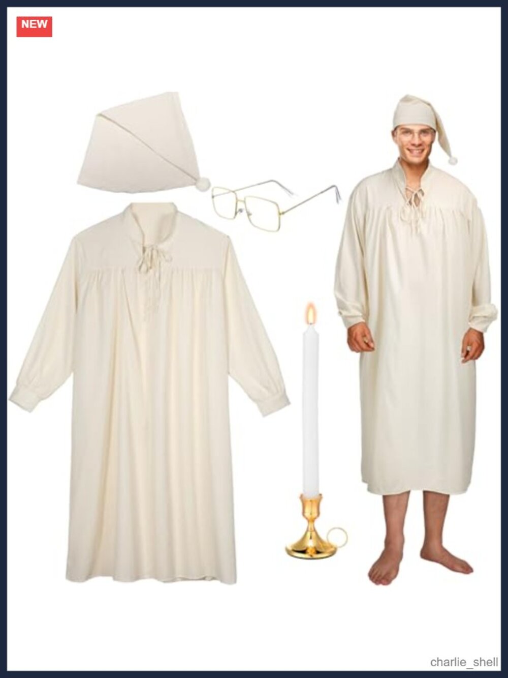 Men's Halloween Pajama Set Nightgown Cap Costume 5 Pc
